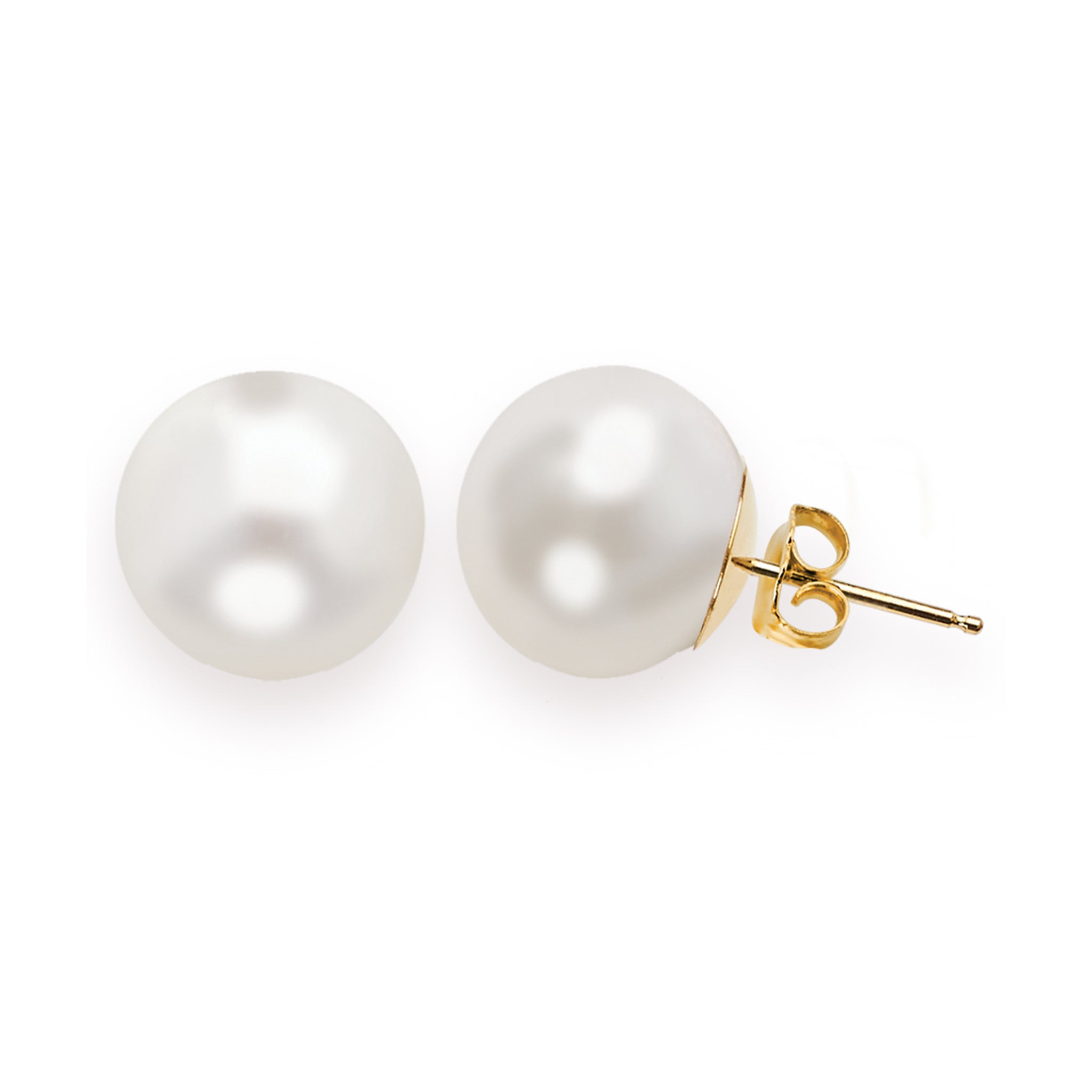 14K Solid Gold White Pearl Stud Earrings