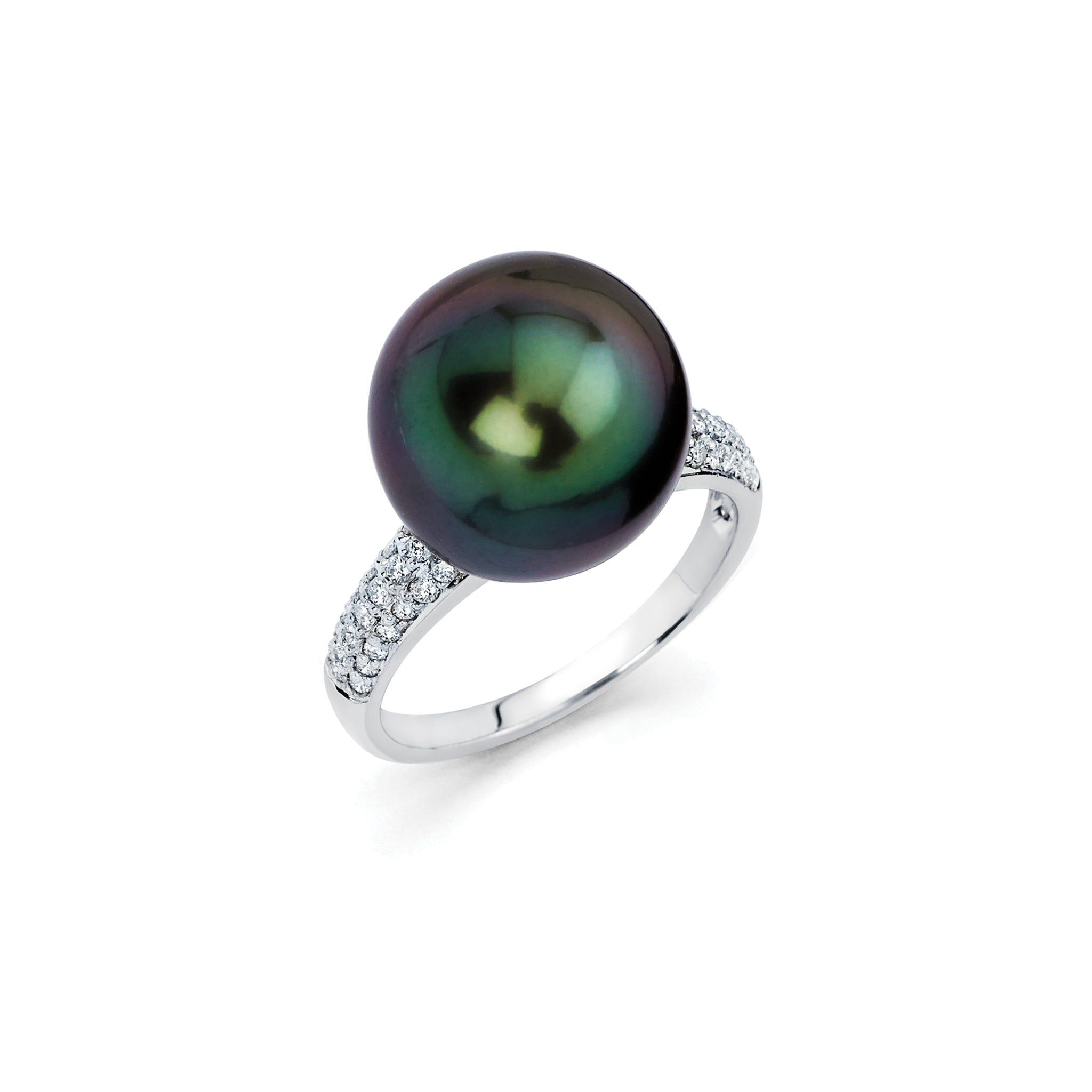 14K Solid Gold (.27ctw) Diamond and Black South Sea Pearl Ring