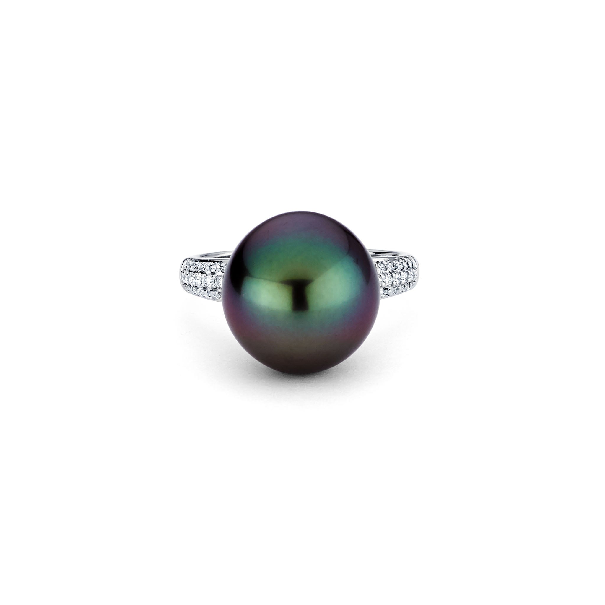 14K Solid Gold (.27ctw) Diamond and Black South Sea Pearl Ring