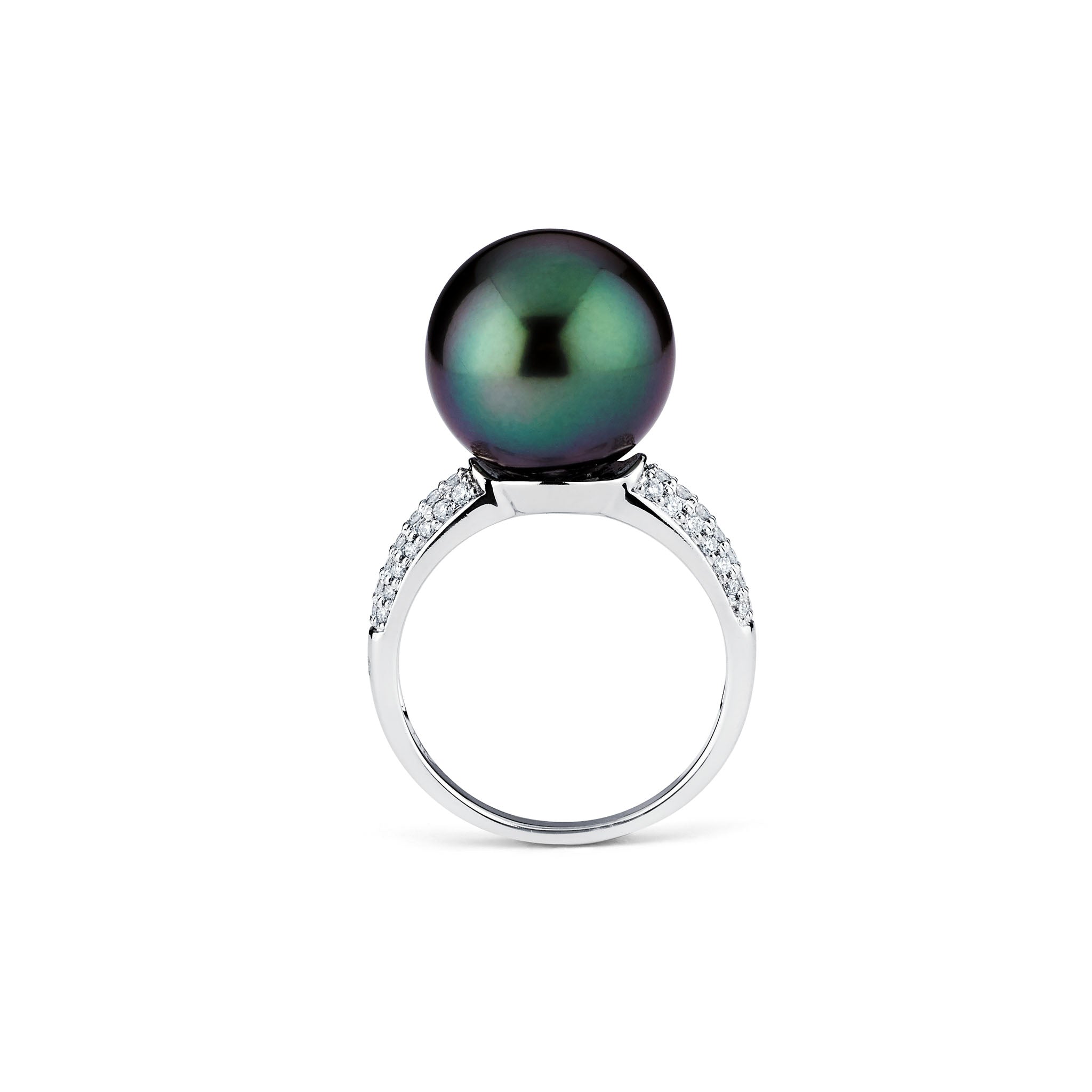 14K Solid Gold (.27ctw) Diamond and Black South Sea Pearl Ring