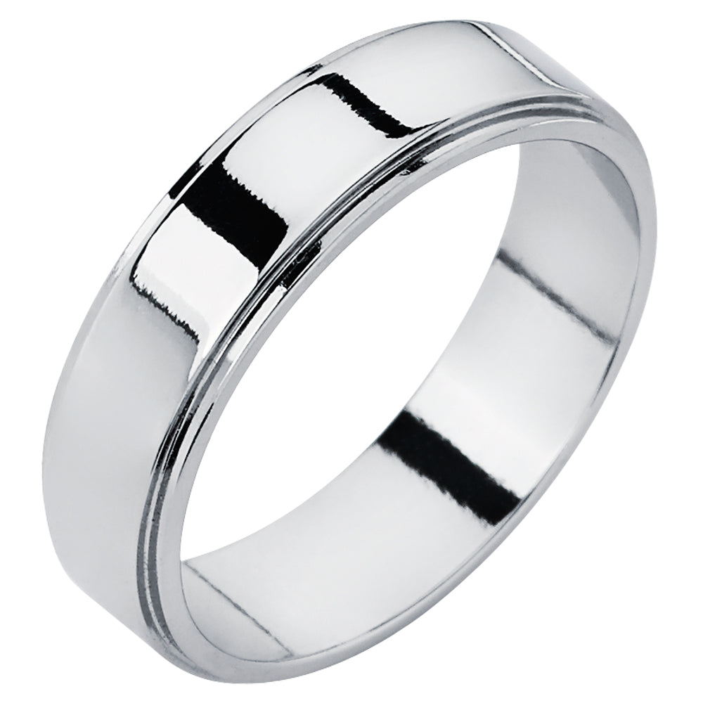 14K Solid White Gold 4mm Flat Edge Men's Wedding Band