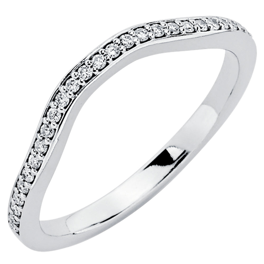 14K Solid White Gold (.12 ctw) Diamond Squared Curve Women's Wedding Band