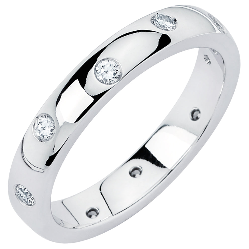 14K Solid White Gold Staggered (.15 ctw) Diamond Wedding Ring