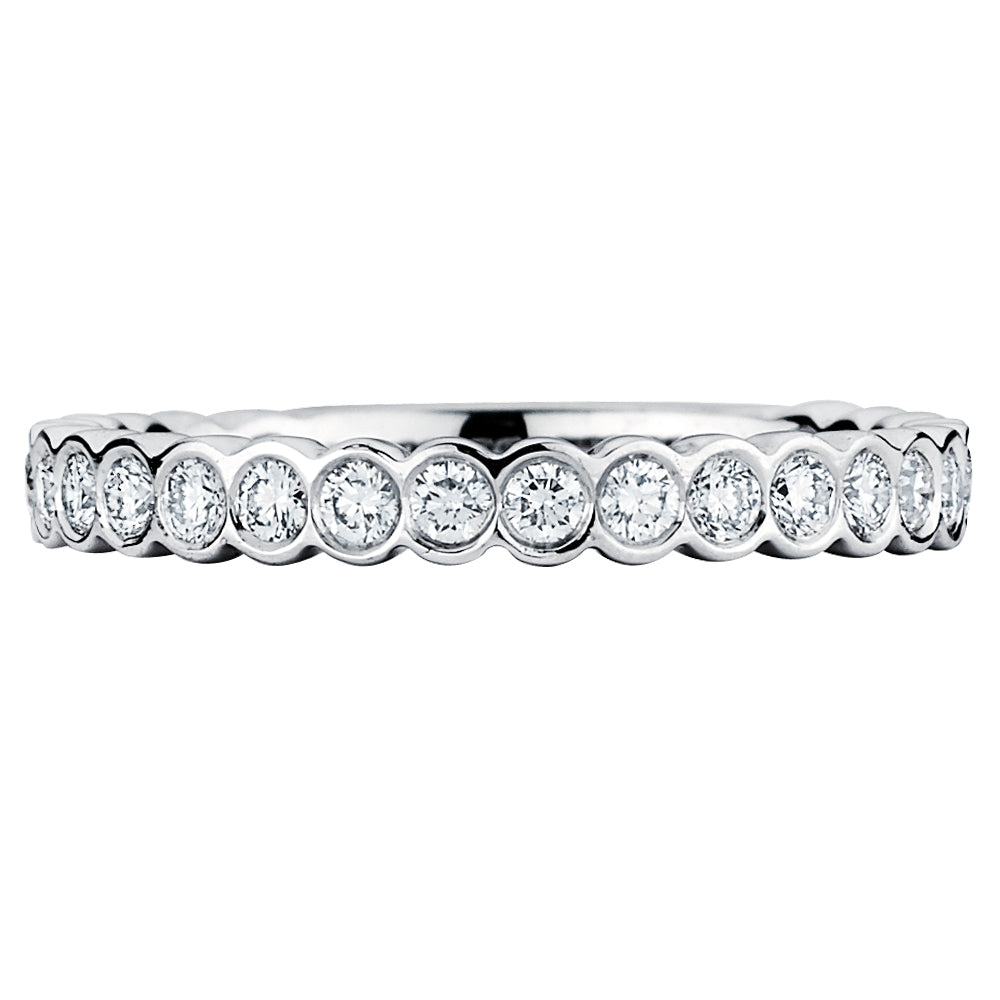 14K Solid White Gold Bezel (.36 ctw) Diamond Wedding Ring