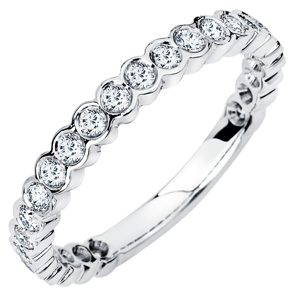 14K Solid White Gold Bezel (.36 ctw) Diamond Wedding Ring