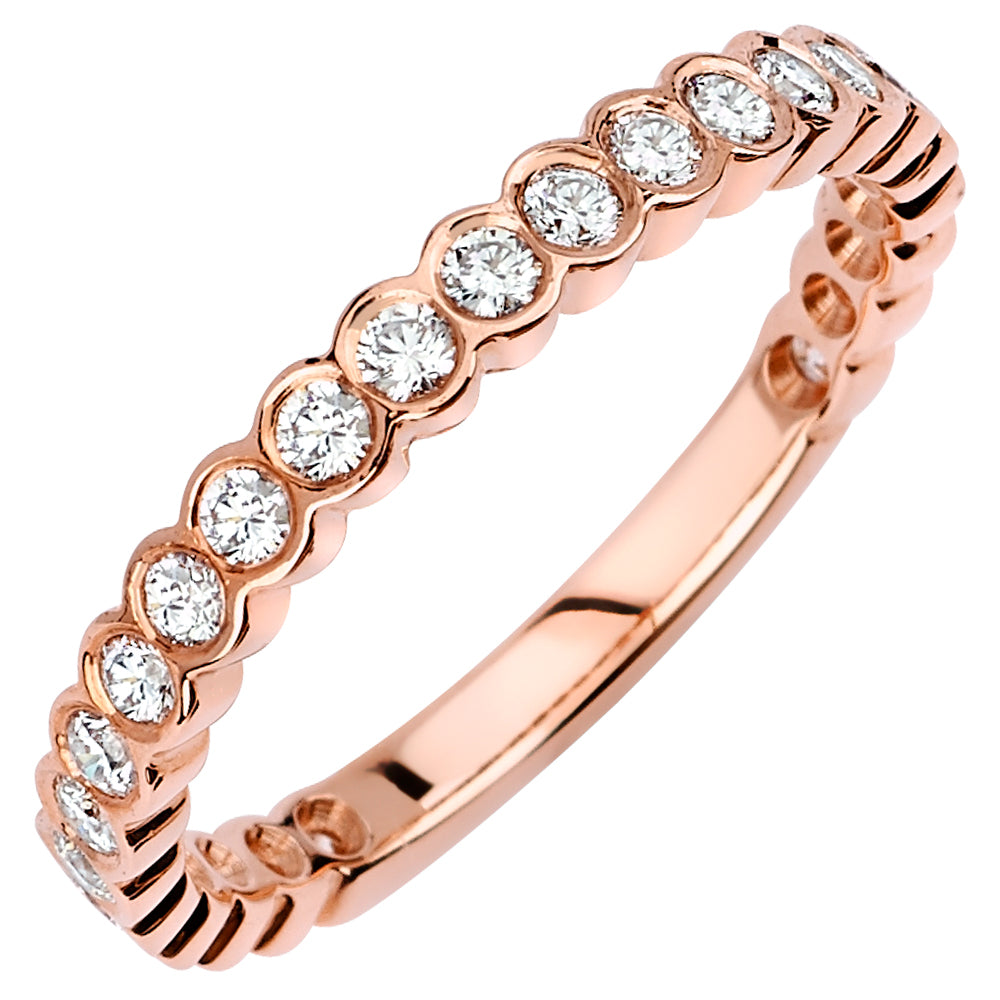 14K Solid Rose Gold Bezel (.36 ctw) Diamond Wedding Ring