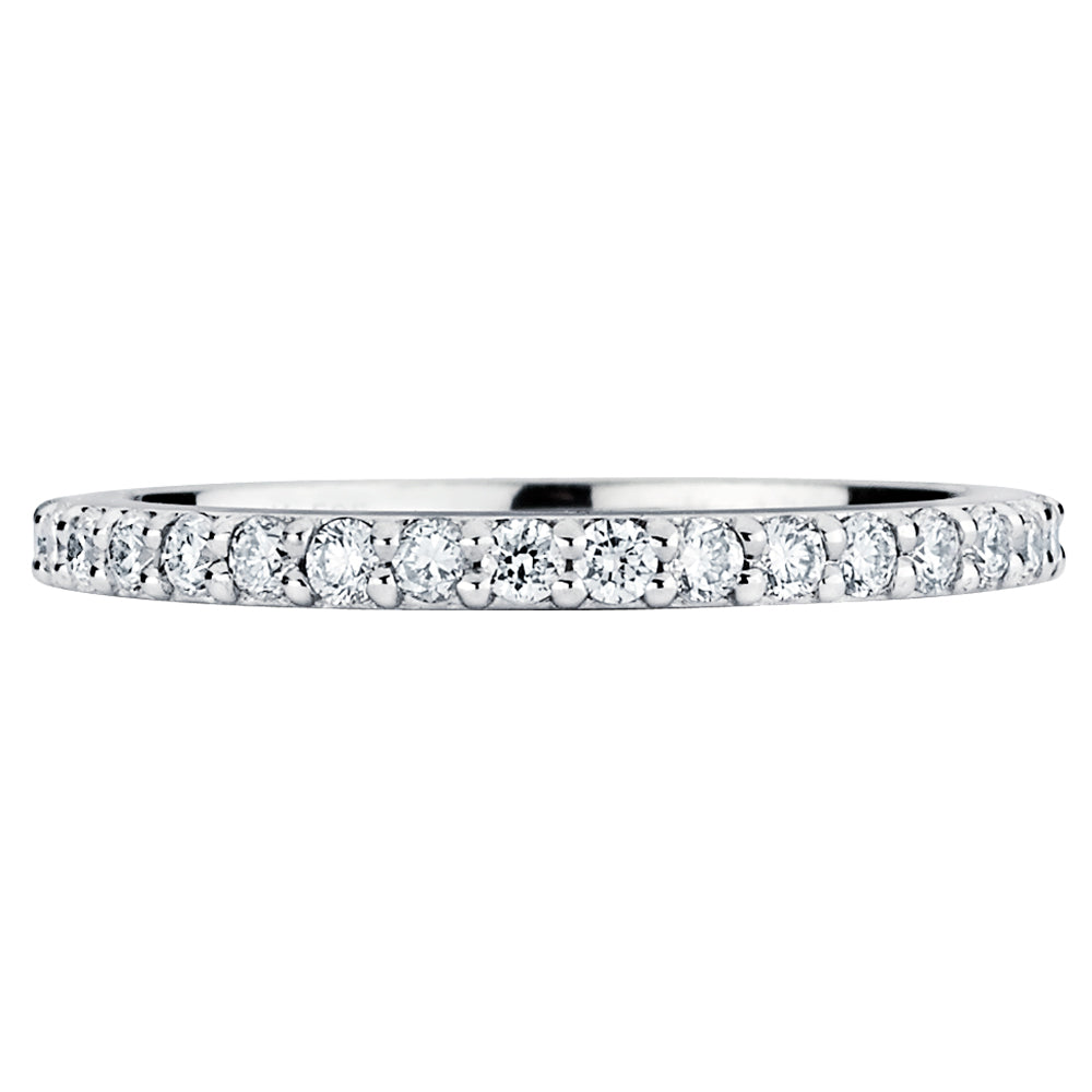 14K Solid White Gold Pave (.26 ctw) Diamond Wedding Ring