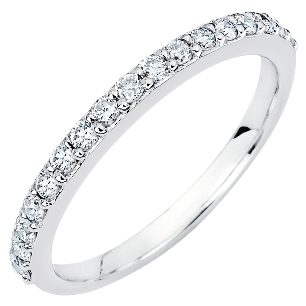 14K Solid White Gold Pave (.26 ctw) Diamond Wedding Ring