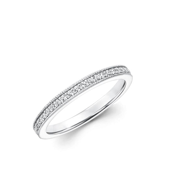 14K Solid White Gold Channel Milgrain (.17ctw) Diamond Wedding Ring