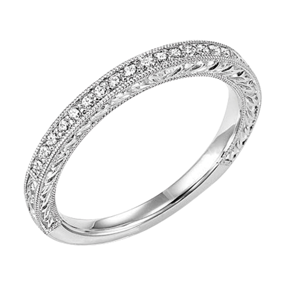 14K Solid White Gold Three-sided Milgrain (.15 ctw) Diamond Wedding Ring