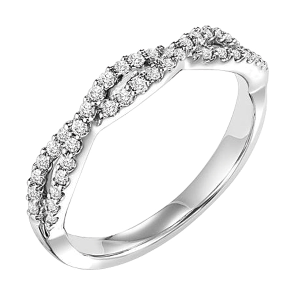 14K Solid White Gold Twisting Pave (.38ctw) Diamond Wedding Ring