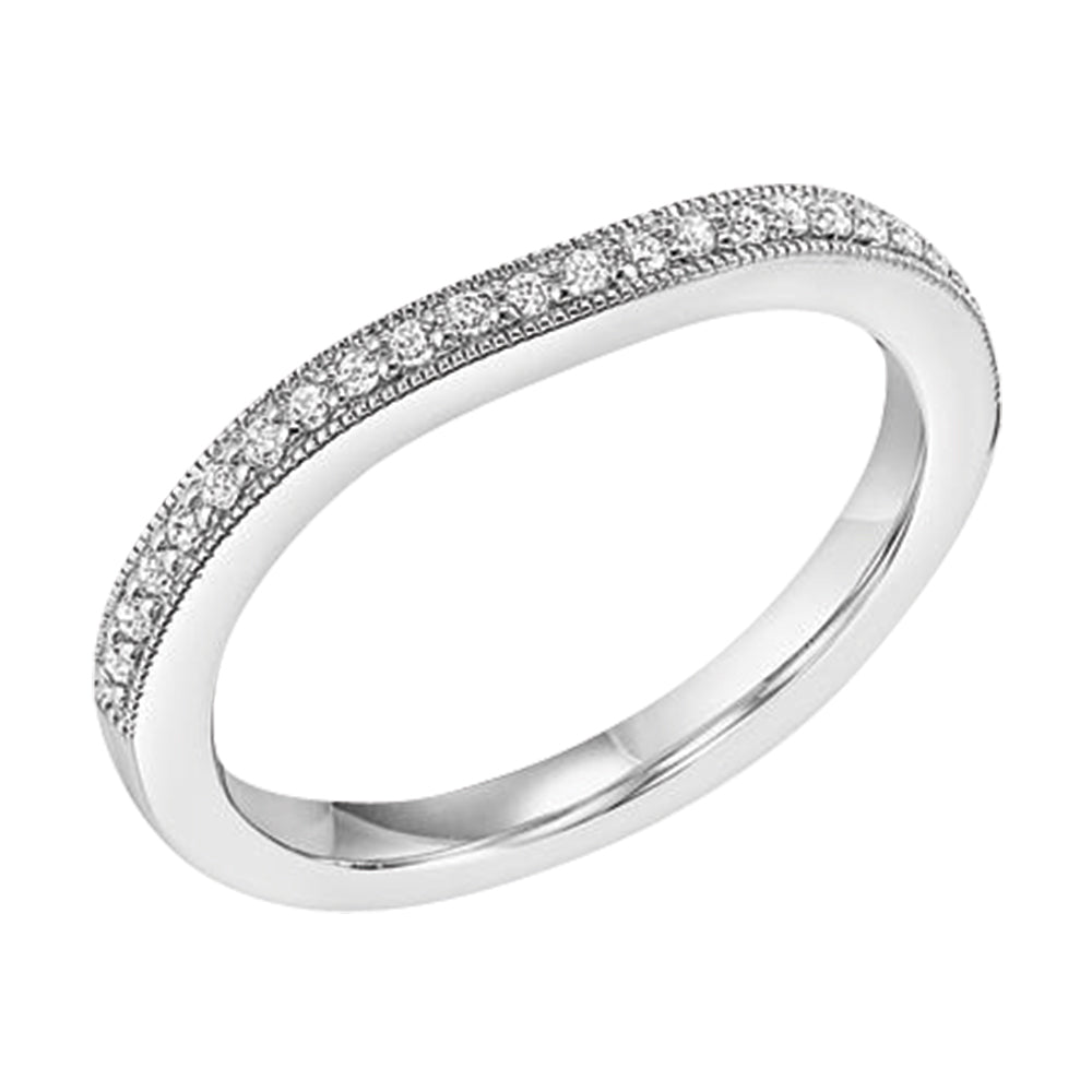 14K Solid White Gold Curved Milgrain (.15ctw) Diamond Wedding Ring