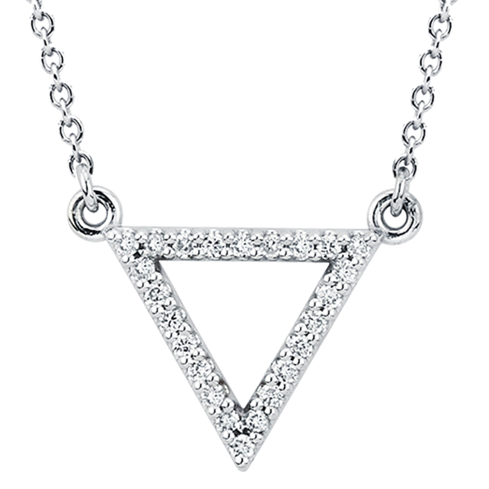 14K Solid White Gold Open Triangle (.11 ctw) Diamond Necklace