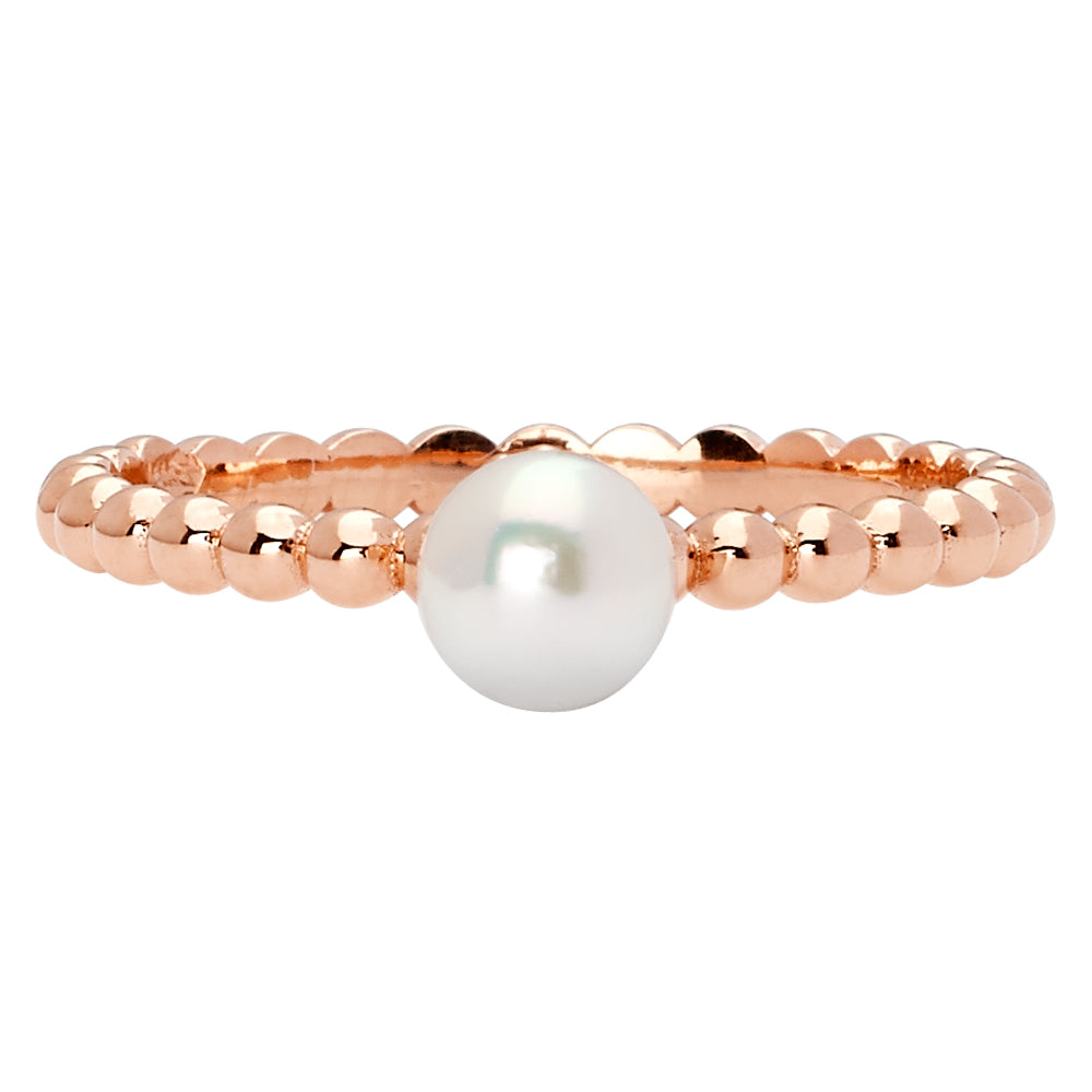 14K Solid Rose Gold Beaded 5mm Pearl Ring