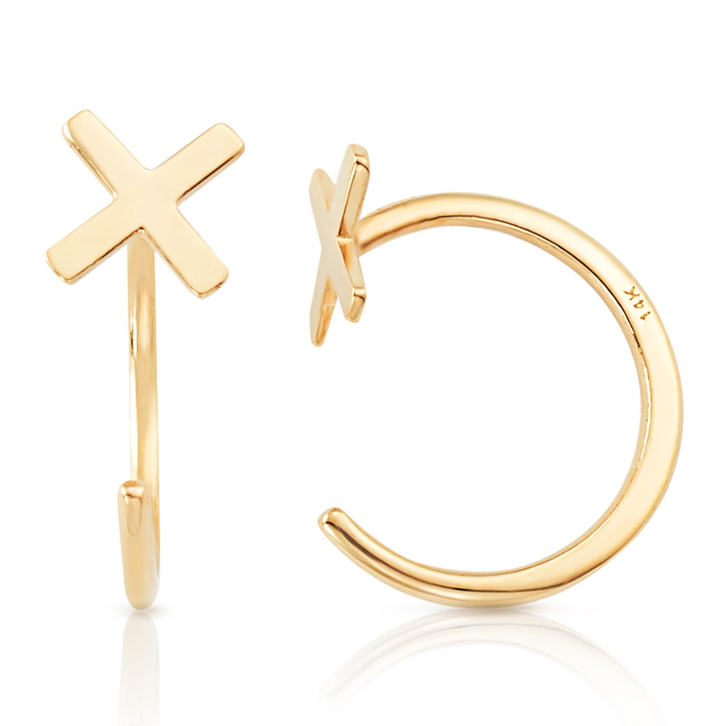 14K Solid Gold Mini Cross Slip-on Huggie Earring